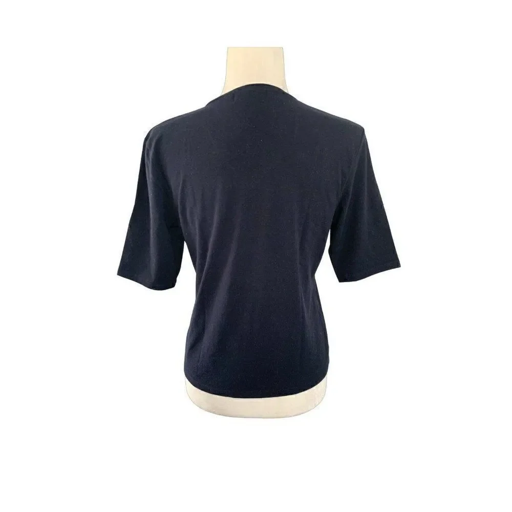 lauren ralph lauren womens navy blue v neck short sleeve top t shirt medium